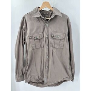 Timberland Mens Medium Button-up Long Sleeve Brown Shirt 100% Cotton Work Casual